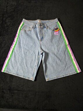 Target Pride Adult M Denim Bermuda Shorts Light Blue Stripe Trim NWT